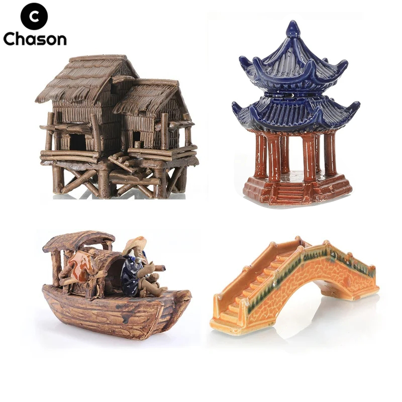 Aquarium Marina - Miniature House Boat Bridge for Aquarium