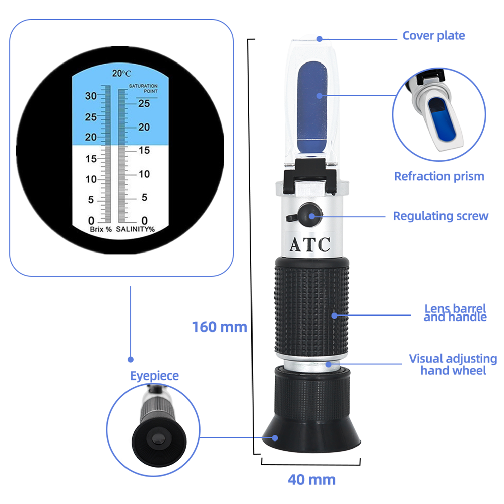 Brix Refractometer 2 in 1 Brix - Refractometer Salinity reseña y precio